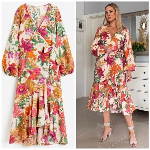 H&M Floral Wrap Viscose Dress New - Picture 3 of 12